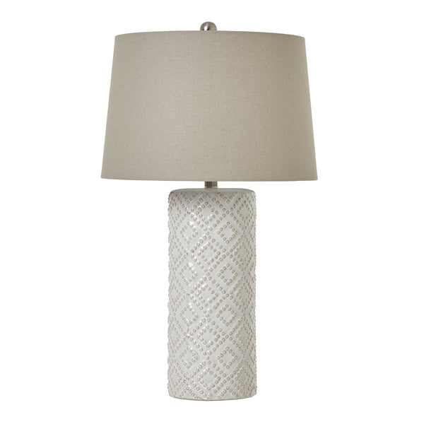 Dune Weave | White Beaded Ceramic Table Lamp with Linen Shade