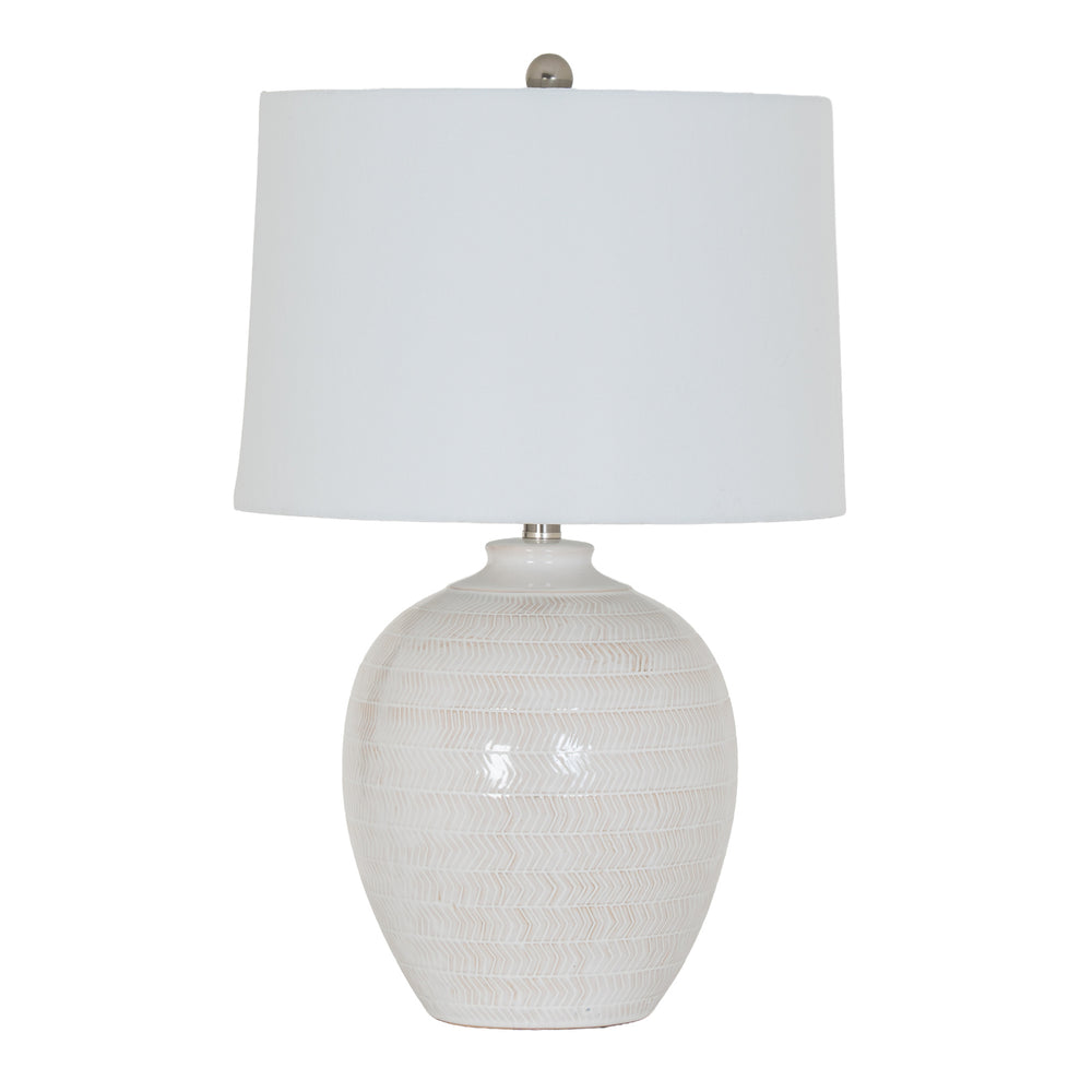 Chevron Luxe | Geometric Relief Ceramic Table Lamp with Linen Shade