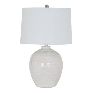 Chevron Luxe | Geometric Relief Ceramic Table Lamp with Linen Shade
