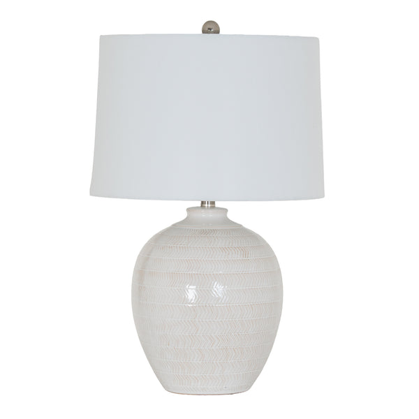 Chevron Luxe | Geometric Relief Ceramic Table Lamp with Linen Shade