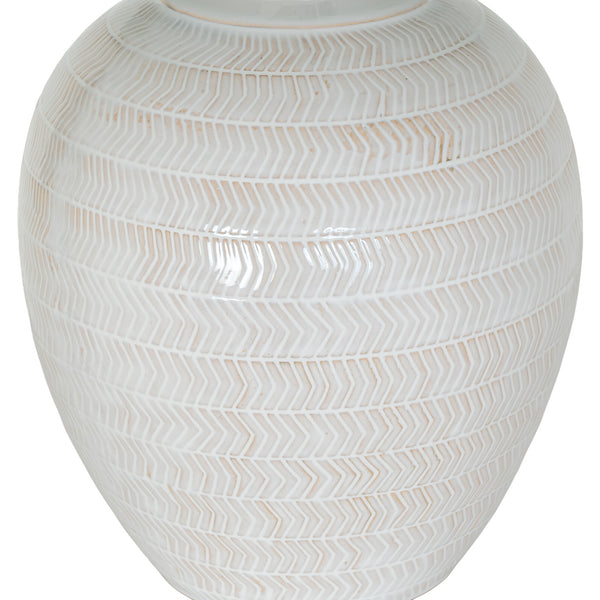 Chevron Luxe | Geometric Relief Ceramic Table Lamp with Linen Shade