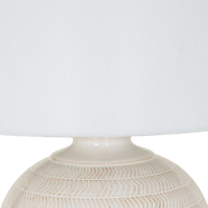 Chevron Luxe | Geometric Relief Ceramic Table Lamp with Linen Shade