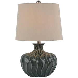 Selene Curve | Matte Ceramic Table Lamp with Linen Shade
