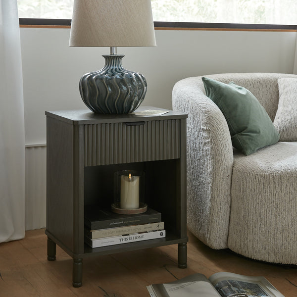 Selene Curve | Matte Ceramic Table Lamp with Linen Shade