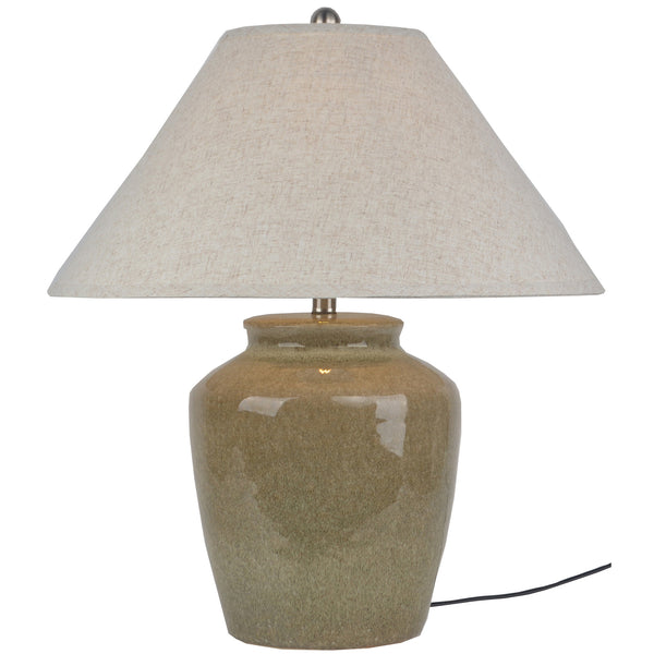 Alabaster Arch | Ceramic Table Lamp with Edged Linen Shade