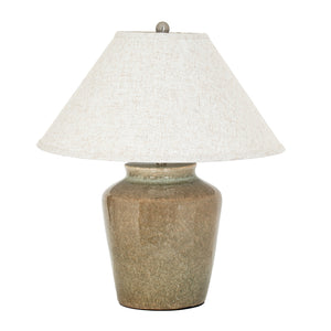 Alabaster Arch | Ceramic Table Lamp with Edged Linen Shade