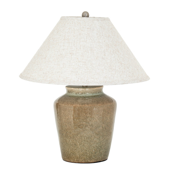 Alabaster Arch | Ceramic Table Lamp with Edged Linen Shade
