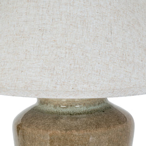 Alabaster Arch | Ceramic Table Lamp with Edged Linen Shade