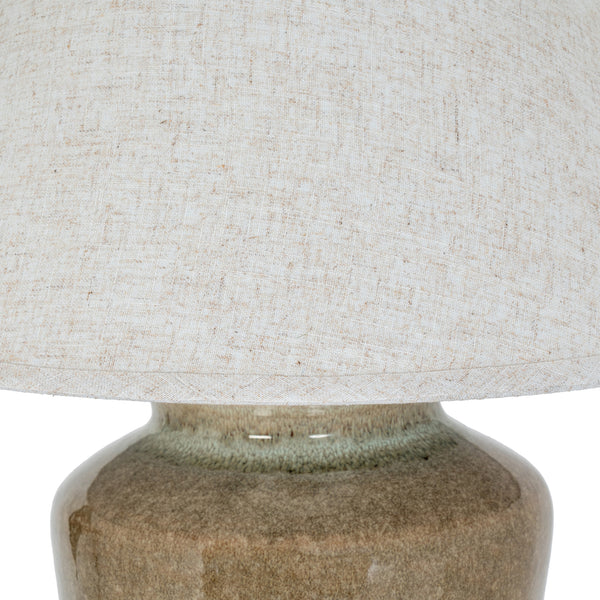 Alabaster Arch | Ceramic Table Lamp with Edged Linen Shade