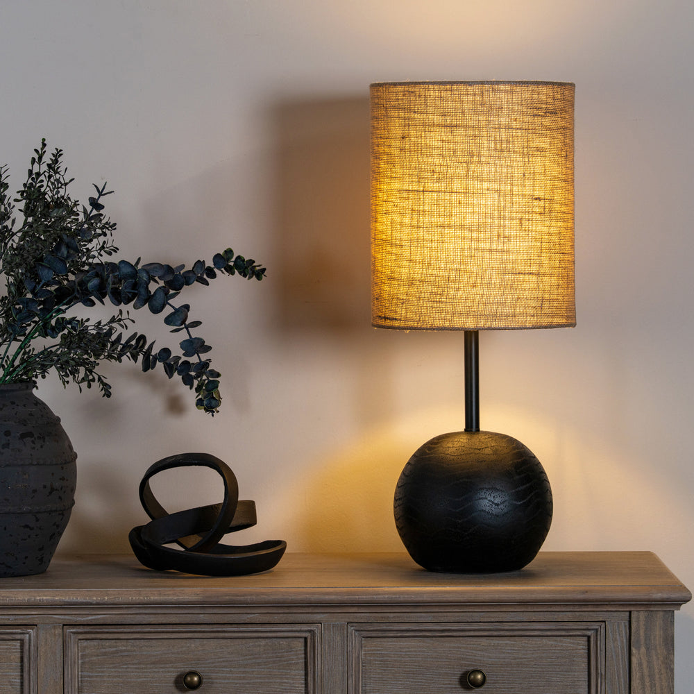 Forge Column | Matte Black Table Lamp with Hessian Shade