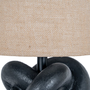 Obsidian Knot | Black Sculptural Table Lamp with Hessian Shade