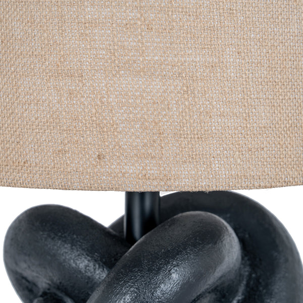 Obsidian Knot | Black Sculptural Table Lamp with Hessian Shade