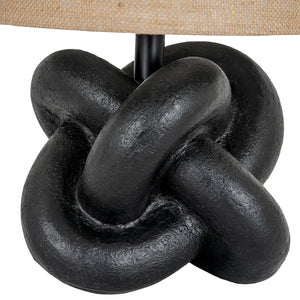 Obsidian Knot | Black Sculptural Table Lamp with Hessian Shade