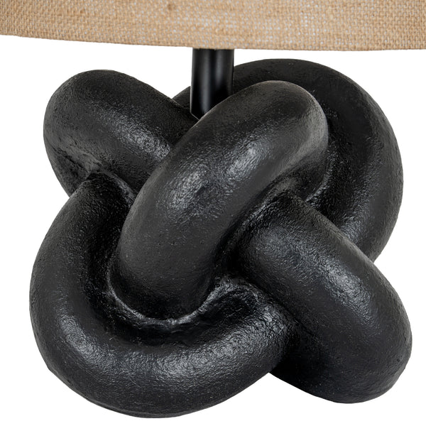 Obsidian Knot | Black Sculptural Table Lamp with Hessian Shade