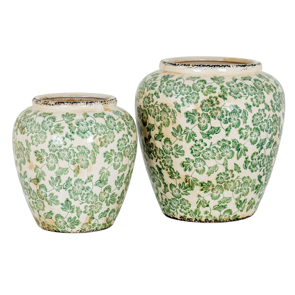 Clover Field Olpe | Large Hand-Painted Green Ceramic Vase