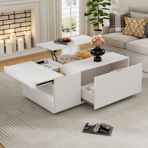 Lift Up Coffee Table With Drawer + Storage | Modern White Living Room Table