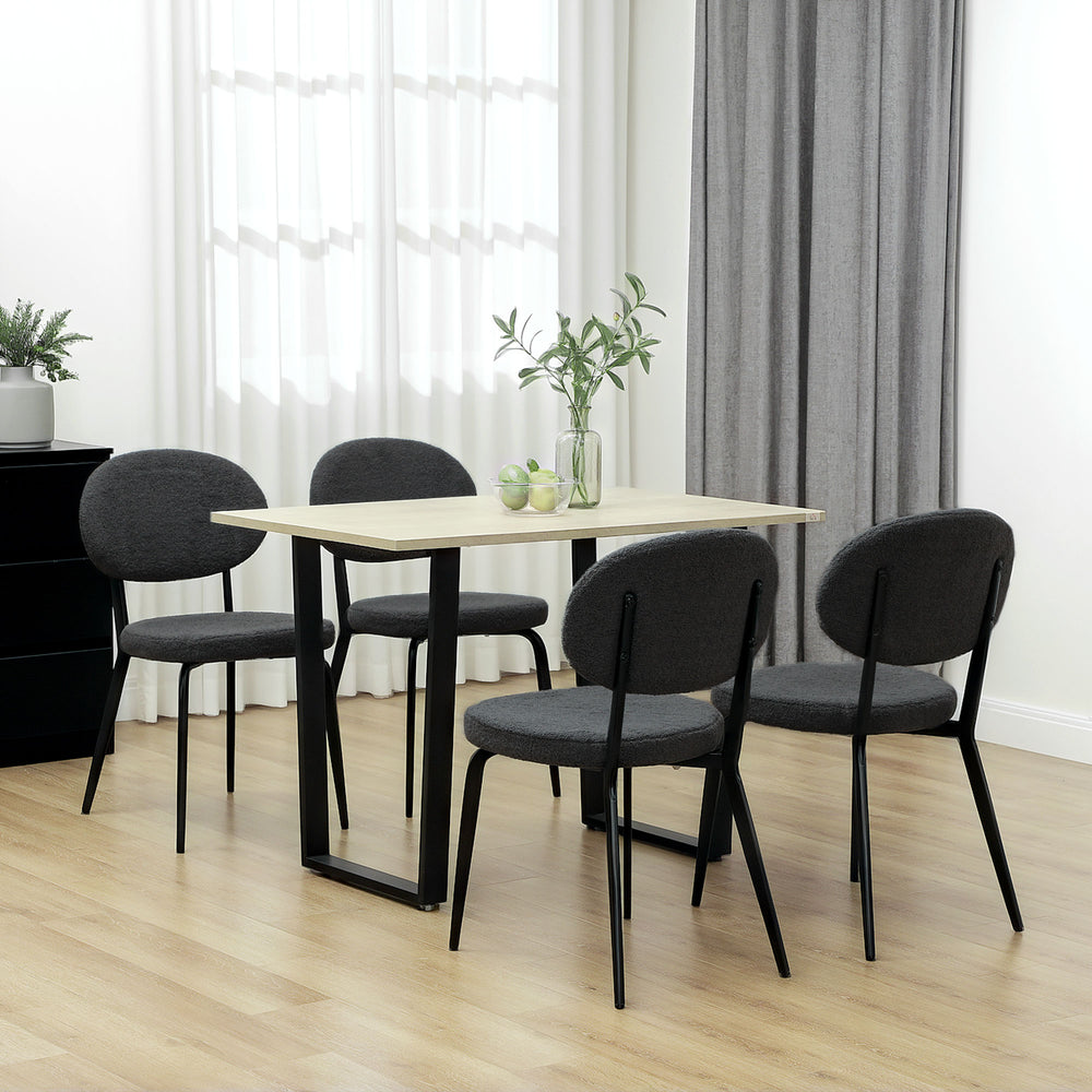 Dining Chairs Set of 4 | Boucle Fleece-Feel Upholstery | Black & Grey
