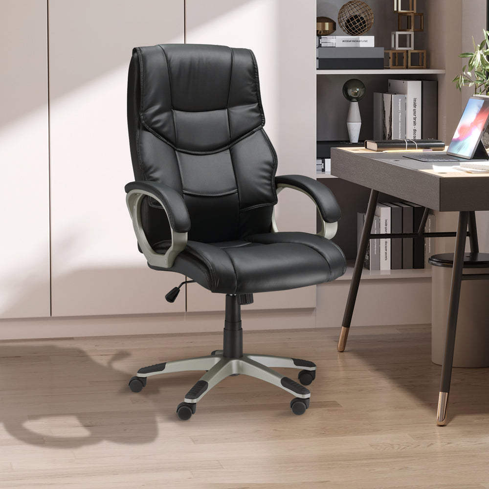 Home Office Chair | High Back | Adjustable Rocking | Faux Leather Black