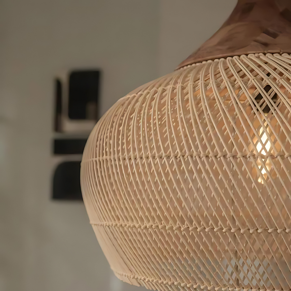 Rattan Ceiling Lamp - Solaro - Handwoven Boho Light - Natural Pendant Decor