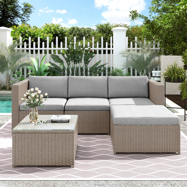 Rattan Corner Sofa Set with Coffee Table | Patio Lounge Set