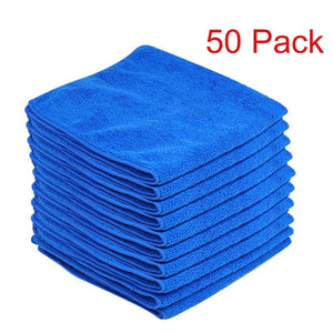 50 Pack Large Microfibre Car Cleaning Cloths — Auto Detailing Towels for Washing, Drying, Waxing & Polishing | Lint-Free Streak-Free Multi-Surface Cloths | 30x30cm Blue