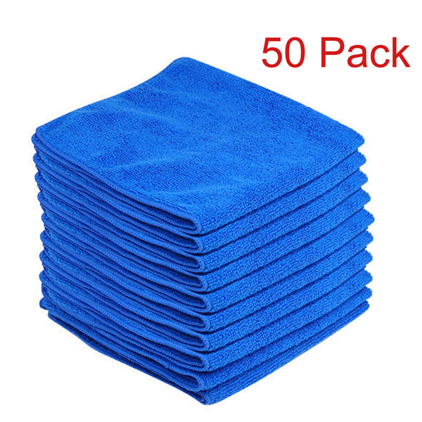 50 Pack Large Microfibre Car Cleaning Cloths — Auto Detailing Towels for Washing, Drying, Waxing & Polishing | Lint-Free Streak-Free Multi-Surface Cloths | 30x30cm Blue