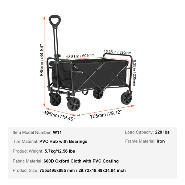 Heavy Duty Folding Wagon Cart 99.8kg Capacity | All-Terrain 12.7cm Wheels Beach Wagon | Collapsible Utility Cart with Drink Holders