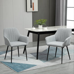 Dining Chairs Set of 2 | Linen Upholstered | Light Grey