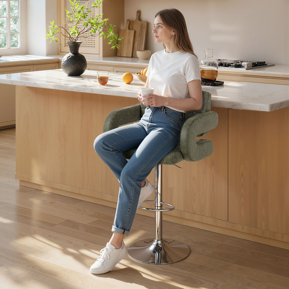 PU Leather Swivel Bar Stool | Adjustable Height | Green