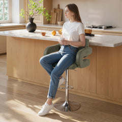 PU Leather Swivel Bar Stool | Adjustable Height | Green