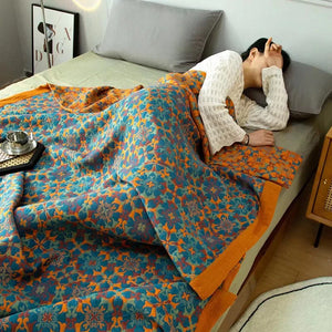 Cotton Bed Quilt – Quilora – Blue Reversible Blanket – Organic Winter Bedding