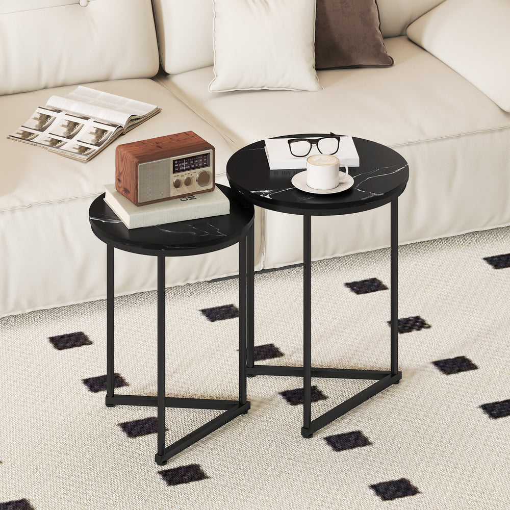 Nesting Tables Set of 2 | Black Marble-Effect