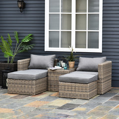 5-Piece Rattan Garden Sofa Set | Thick Cushions & Glass Table