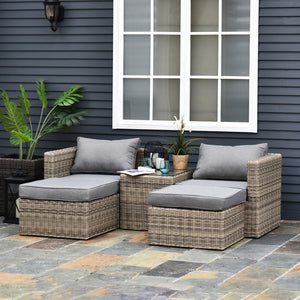 5-Piece Rattan Garden Sofa Set | Thick Cushions & Glass Table