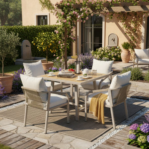 4 Seater Garden Dining Set | Rope Chairs & WPC Table, Beige