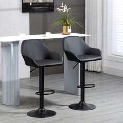 Bar Stools Set of 2 | Adjustable Height | Swivel Seat | Armrests Black