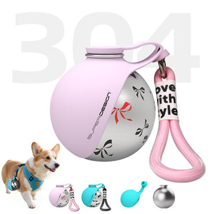 Portable Stainless Steel Dog Water Bottle & Built-In Bowl