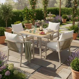 4 Seater Garden Dining Set | Rope Chairs & WPC Table, Beige