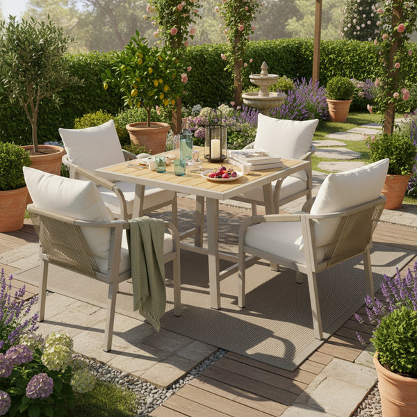 4 Seater Garden Dining Set | Rope Chairs & WPC Table, Beige