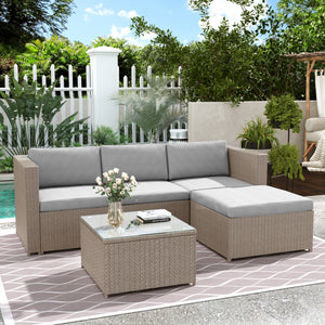 Rattan Corner Sofa Set with Coffee Table | Patio Lounge Set