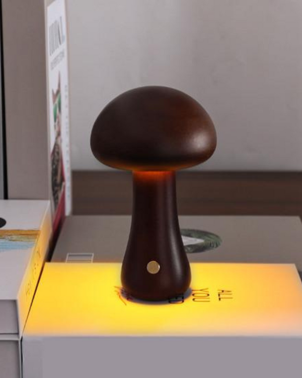 Table Lamp Light - Glomora - Wooden Mushroom Design - Soft Bedside Glow