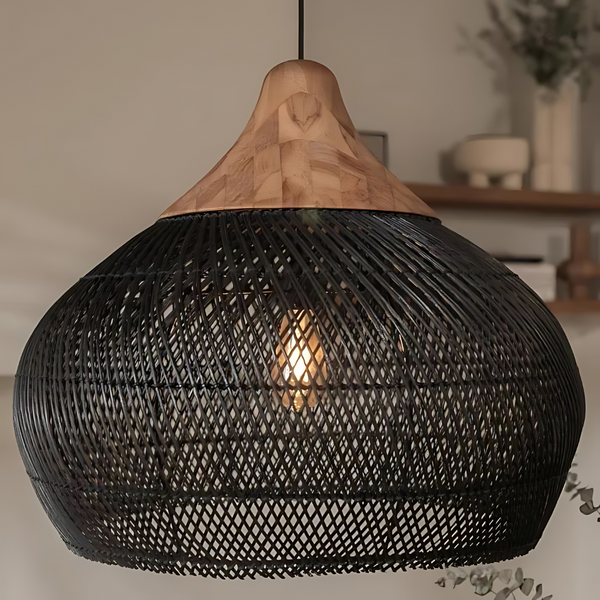 Rattan Pendant Light - Solara - Boho Ceiling Lamp - Handwoven Home Decor