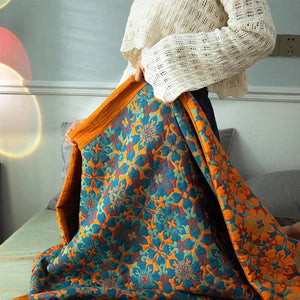 Cotton Bed Quilt – Quilora – Blue Reversible Blanket – Organic Winter Bedding