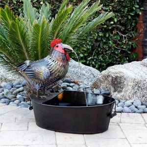 Bird Fountain Garden Ornament | Flowing Water Feature with Electric Pump | Owl, Crow & Rooster Designs
