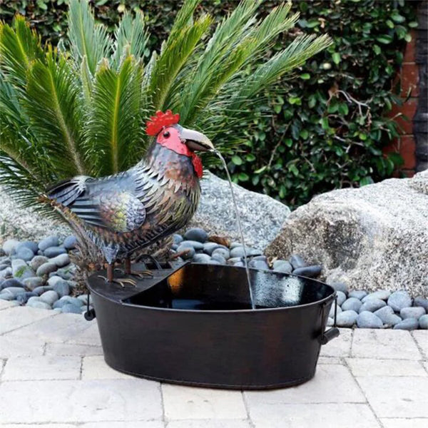 Bird Fountain Garden Ornament | Flowing Water Feature with Electric Pump | Owl, Crow & Rooster Designs