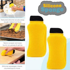 3-in-1 Silicone Sponge Scrubber, Scraper & Squeegee Cleaning Brush — Antibacterial Eco-Friendly Dish Washing Tool for Kitchen, Countertops & Sinks