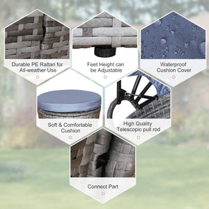 Round Rattan Garden Daybed with Retractable Canopy | Grey Set