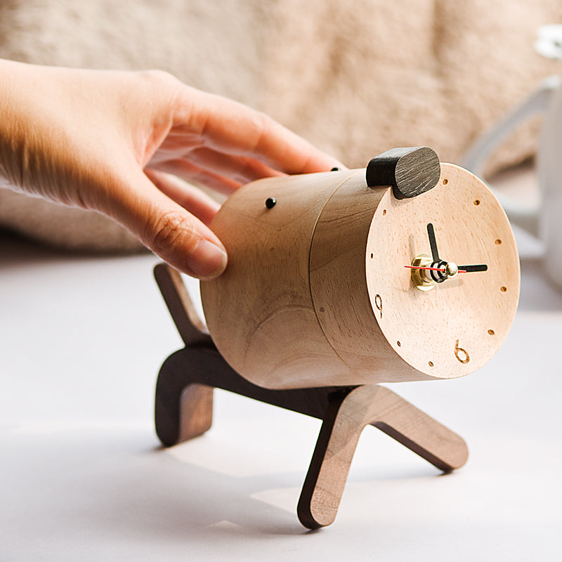 Cute Puppy Wooden Desk Clock | Silent Nordic Desk Decoration