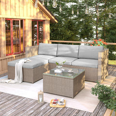 Rattan Corner Sofa Set with Coffee Table | Patio Lounge Set