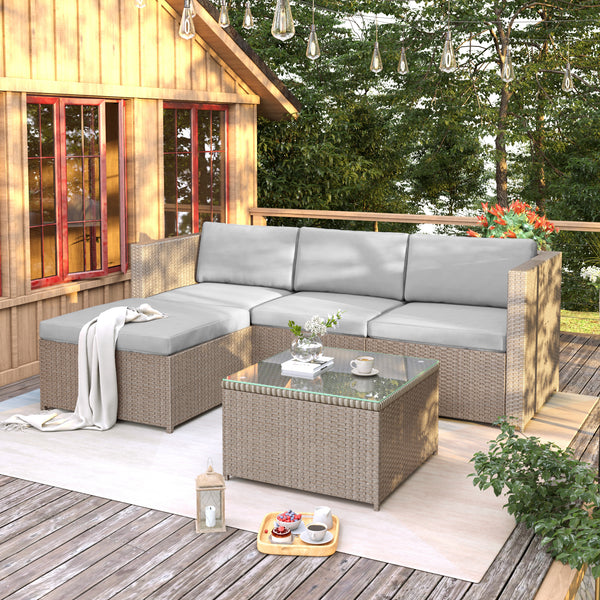 Rattan Corner Sofa Set with Coffee Table | Patio Lounge Set